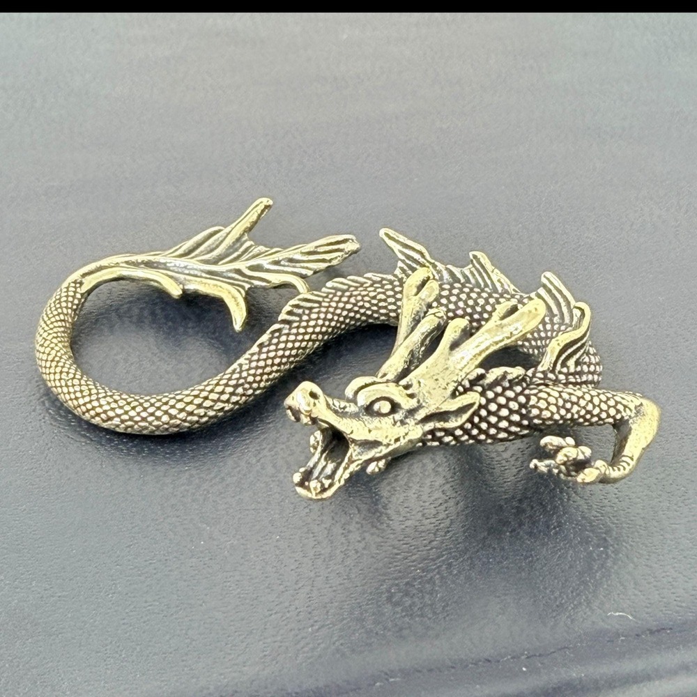 Brass Chinese Dragon Figurine Feng Shui Wealth Symbol Lucky Altar Decor